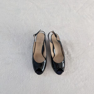 Ron White Black Patent Leather Slingback Wedge Heels Size 8